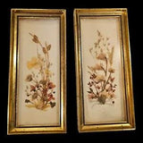 2 Vtg Framed Pressed Dried Flowers Reichlin Miniature Wall Art Switzerland 7"