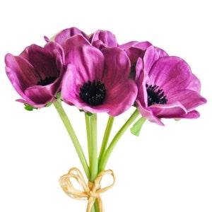 Real Touch Anemone Artificial Flowers  Artificial Greenery for Wreath Making French Country Flowers Bridal Wedding Bouquet