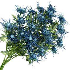 LebriTamFa Artificial Flowers Artificial Thistle Spray Eryngo Fake Eryngium Foetidum Simulation Sea Holly for Wedding Bouquet Centerpiece Home Decor (Blue, 3) Flower Delivery