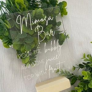 Acrylic Mimosa bar sign | Bridal Shower sign | acrylic wedding sign | wedding mimosa bar sign | momosa bar sign | acrylic baby shower decor