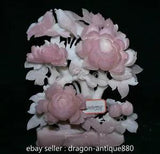 14.4" Natural Pink Xiu Jade Jadeite Carved subshrubby peony flower Birds Statue