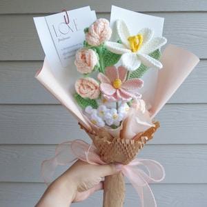 Crochet Flowers Bouquet Handmade, Finished Product, Rose, Tulip for Anniversary, Birthday, girlfriend mother day love forever mom knit gift