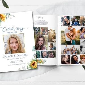 Sunflower Theme Funeral Program Template | Editable Memorial Program | B130
