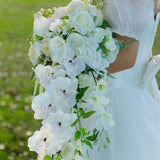 White wedding bouquet, White rose bridal bouquet, Cascade bridal bouquet boho, Wedding bouquet cascade,Orchids bridal bouquet,Summer wedding