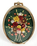 Vintage Dried Straw Flower Oval Convex Glass Frame BOHO Wall Hanging Desk Art 4"
