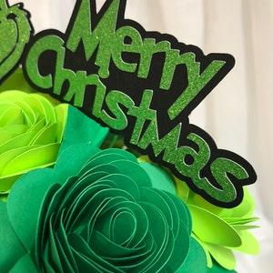 Christmas holiday paper flower bouquet, fun Christmas gift, grinch, Christmas floral arrangement, gift bouquet, send flowers