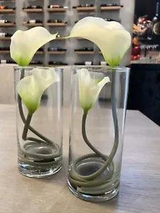 Set of 2 Artificial Double Calla Lily Arrangements in Cylinder Glass Vases