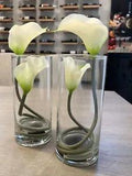 Set of 2 Artificial Double Calla Lily Arrangements in Cylinder Glass Vases
