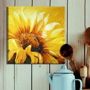 Sunflower Print, Canvas Wall Art, Small Kitchen Wall Decor, Yellow Sunflower Art, Housewarming Gift, Mini Dining Room Wall Art, Nature Art