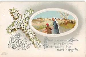 Cross Made of Lily of the Valley by Mother & Son Walking to Jerusalem-Old Easter