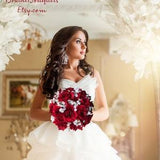 Red Wedding Bouquet Red Roses and White Baby's Breath Bride's Bouquet Bridesmaid's Red Rose Bouquet Artificial Red Roses Wedding Flowers