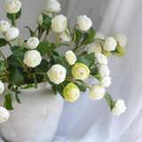 3 Heads Faux Ranunculus Flowers in Cream White/Soft Green - 16.5