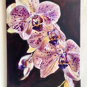Original Painting "Nervous By Nature" White and Purple Orchids Artwork Handmade
