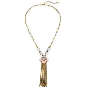 Rose & Peony British Fashion Long Necklace Coral Flowers Tassels