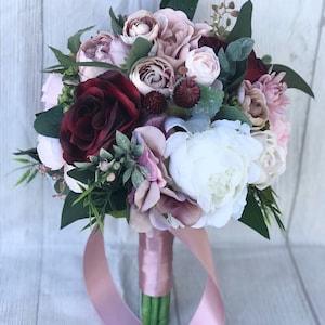 Dusty rose bouquet, Blush and Dusty Pink bouquet, Mauve and Burgundy bouquet, Wedding bouquet, Blush and Burgundy bouquet, Boho bouquet