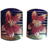 Enamel Earrings Stargazer Lily Flower Pink Cobalt Blue Enamel Gold Tone Pierced