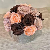 Chocolate palette preserved roses bouquet in a crystal box - Gorgeous Flowers - Forever roses - Best gift - Glam box with roses