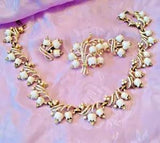 Vintage CORO Lily Of The Valley SET Enameled Lucite BROOCH ER NECKLACE  HTF EVC
