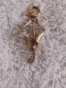 Nolan Miller Glamour Collection Calla Lily Brooch Pave Rhinestones Signed 1"