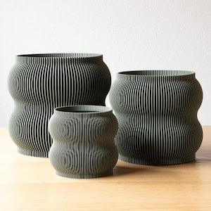 Green Planter Pot, 3D printed, Planter, Housewarming Gift, Housewarming, Plant Lover, D¡§?cor, Pot, Plants, Minimalist, Gift, Drainage, Groovy
