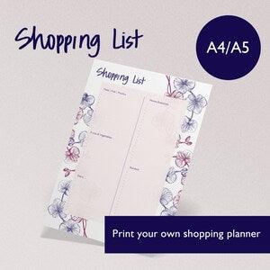 Printable Shopping Weekly Planner - Flowers Shopping List - Shopping Checklist - Orchid Notepad - Print Yourself.