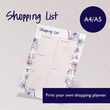 Printable Shopping Weekly Planner - Flowers Shopping List - Shopping Checklist - Orchid Notepad - Print Yourself.