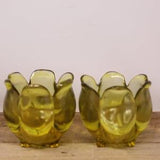 2 Vintage Avocado Green Glass Tulip Design Vases / Votive Candle Holders