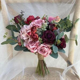 Dusty Pink, Mauve and Burgundy Bridal Bouquet, Classic Wedding Rose Bouquet, Rustic Boho Flower Bouquet,  Design in Rose and Peony