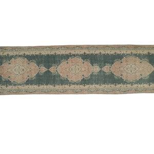 Handmade Rug, Pink Green Rug, Oriental Runner, Stair Rug, Retro Rug, Vintage Turkish Rug, Wool Mat, Oushak Runner Rug, 2.9 x 11.6 ft GR 3546