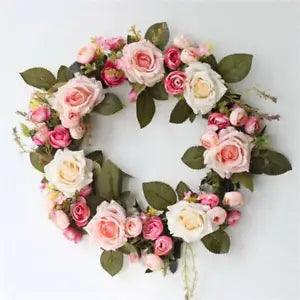 Decor Artificial 35cm Hanging Garland Wreath Flower Wedding Rose Peony Door
