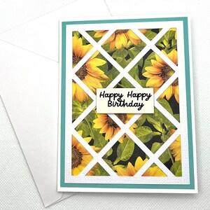 Sunflower Birthday Card, Pretty Handmade Blank A2 Greeting Card, Unique Homemade Floral B-Day Note Card for Friends and Family, Handcrafted