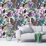 Jungle removable wallpaper, peel and stick wall mural, watercolor pattern of tropical plants, temporary wallpaper, home decor
