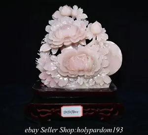 14.2" Chinese Natural Yellow Xiu Jade Hand carved Fengshui Peony Flower Statue