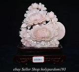 14.2" Chinese Natural Yellow Xiu Jade Hand carved Fengshui Peony Flower Statue