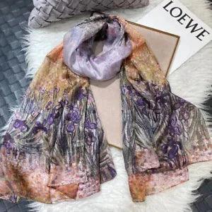 Summer New Khaki Pink 100% Silk Scarf Cloak Flower Scarf Beach Shawl
