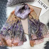 Summer New Khaki Pink 100% Silk Scarf Cloak Flower Scarf Beach Shawl