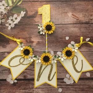 Sunflower high chair banner, floral sunflower banner, floral high chair banner, 1st birthday high chair banner, sunflowers pack, ONE Banner