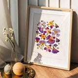 Pressed flower art, Botanical print, herbarium specimen dried flower art, pressed botanical art 8.5" x 11", Purple Orchid UNFRAMED PRINT