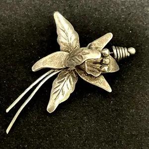Orchid Lily Flower Brooch Pin Signed DS-53 Taxco Sterling Silver Floral Bouquet