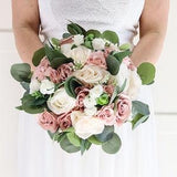Dusty Rose Blush Ivory Wedding Bouquet, Boho Bridal Bouquet Silk, Artificial Rose eucalyptus bouquets, Faux Flowers For Weddings