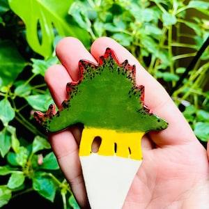 Ceramic Dinosaur Plant Stake, Plant Lover Gift, whimsical plant decor, Plant Pot Decoration, Dino decor, home gift for her, Garden Decor