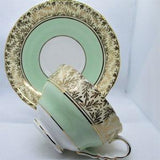 Vintage Royal Stafford Green and Gold Teacup and Saucer. Bone China. England