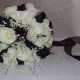 Black Wedding Bouquet - White Bridal Bouquet - Artificial Wedding Bouquet - Round Bouquet - Bridesmaid Bouquet - Black Roses - Affordable