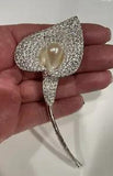 Vintage Napier Calla Lily flower Rhinestones Silver Tone Faux Pearl Nice read