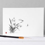 Orchid and Dragonfly - Fine Art Print of beautiful watercolor Japanese Sumi-e inspired painting - signed by artist; Size A4 on rice paper