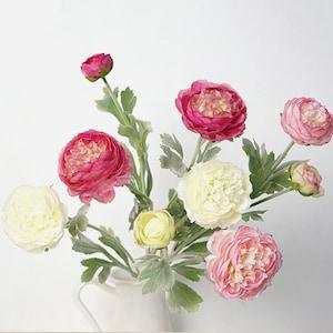 Ranunculus Stem with Bud, Realistic Buttercup Spray, Artificial Flower Crafts, Living Room Floral Decor, for Bridal Bouquet, Arrangement