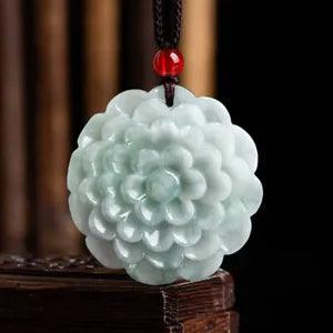 Natural Certified Jadeite Pendant Lucky Peony Flower Pendant Woman Man Gift