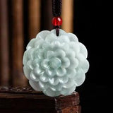 Natural Certified Jadeite Pendant Lucky Peony Flower Pendant Woman Man Gift