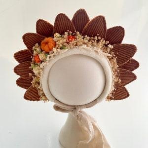 Newborn Sunflower Hat, Autum Faal Baby Headgear, Orange Beige White Baby Newborn Bonnet, Photography Props, Newborn Baby Floral Bonnet