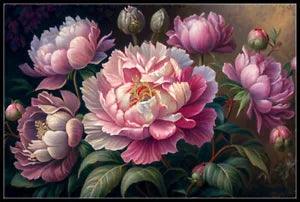 Peony Floral 2 - DIY Chart Counted Cross Stitch Patterns Needlework DMC Color